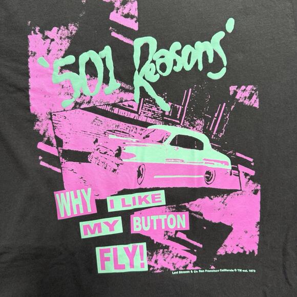 Levis 501 Reasons Relaxed T-Shirt Men's Medium Black 'Why I Like My Button Fly' - Picture 2 of 9